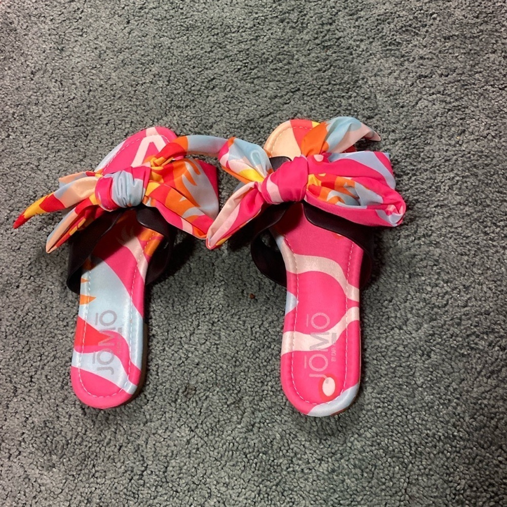 NEW Cape Robbin Enzio Flat Sandals Slides Square Toe Mules Slip On Shoes w Bow